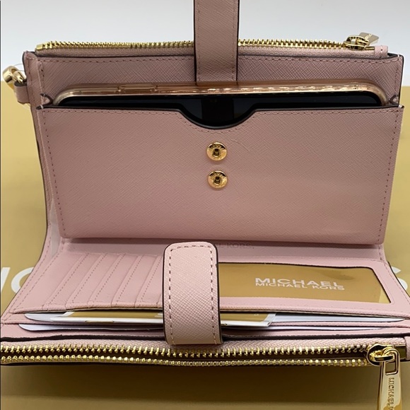 MICHAEL KORS LG DOUBLE ZIP WRISTLET BLOSSOM POWDER BLUSH NWT - Picture 9 of 13